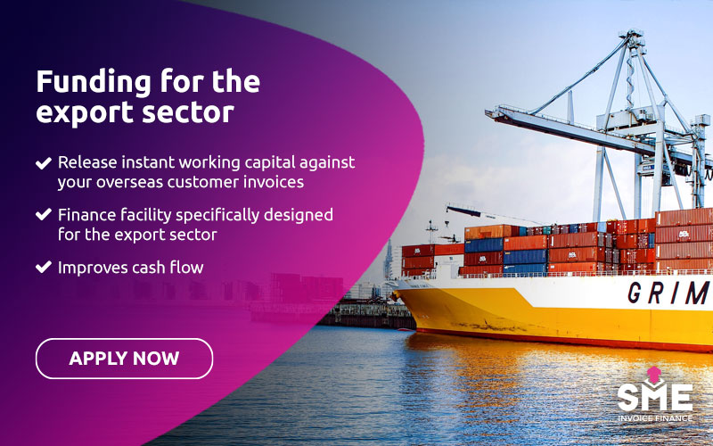Funding for the UK exporters - Cargo ship full of containers for the global market